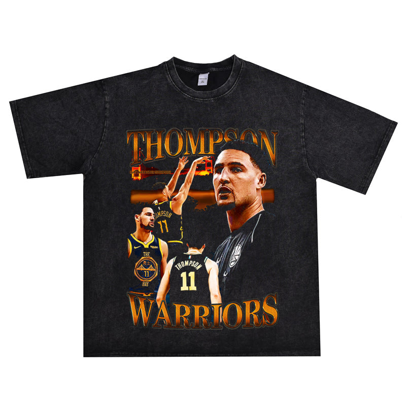Film Star T Shirt Klaythompson Washed Distressed Printed American T-Shirt Retro Loose Short Sleeve
