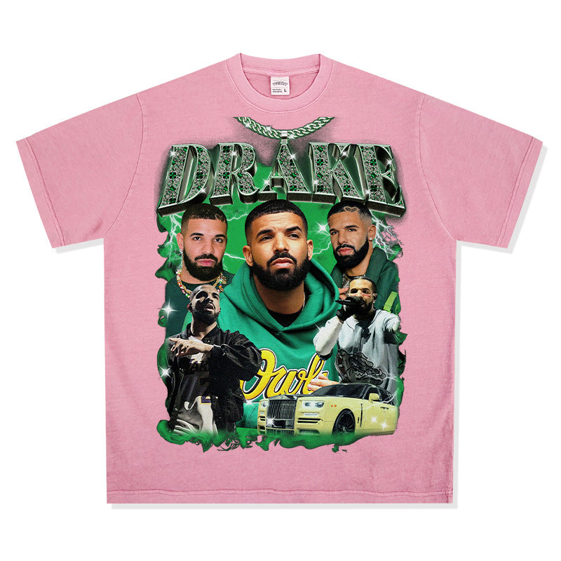 Marcas streetwear usa vintage hip hop drake dragon print short sleeve t-shirt