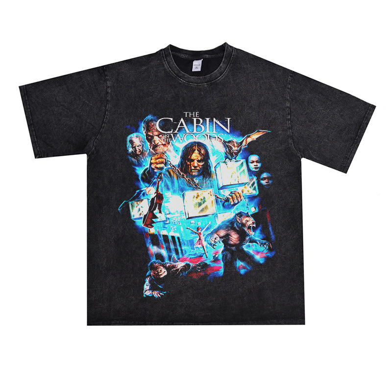 Film Star T Shirt Movie Forest Cabin Cotton Loose Short Sleeve American Retro Trendy T-shirt for Men