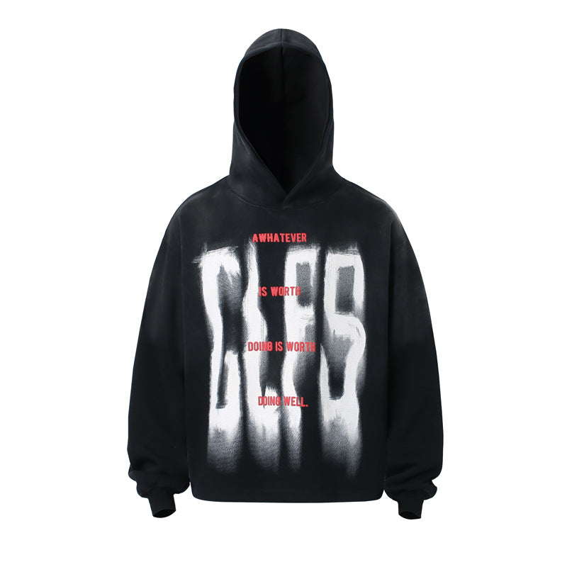 Streetwear Hoodie gradual change do old hooded sweater retro graffiti letter hoodie