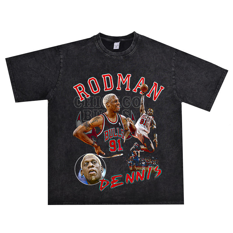 Film Star T Shirt Washed Old American Round Neck Loose T-Shirt Retro Short Sleeve