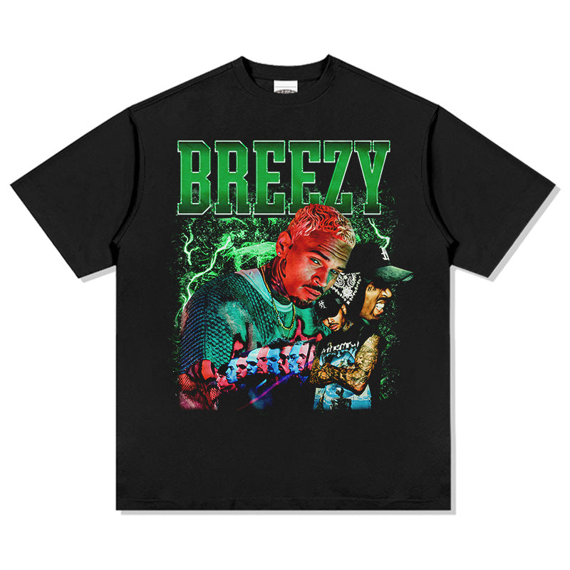 Outfit streetwear vintage hip hop breezy print short sleeve t-shirt