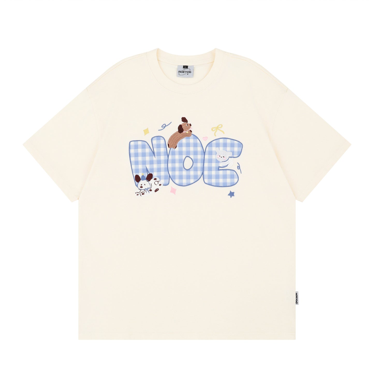 Nyc T Shirt Vintage Puppy Embroidery Crew Neck Short Sleeve T-Shirt Oversize T-Shirt