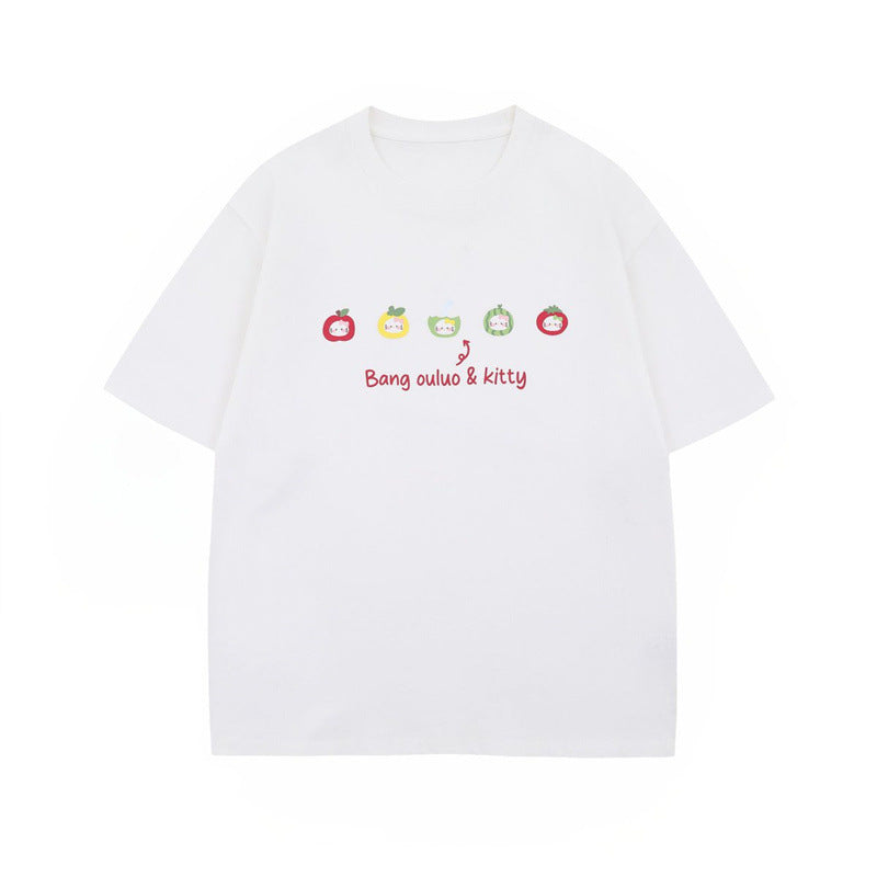 US drip outfits Summer Vintage Fruit Casual Loose Short Sleeve T-Shirts