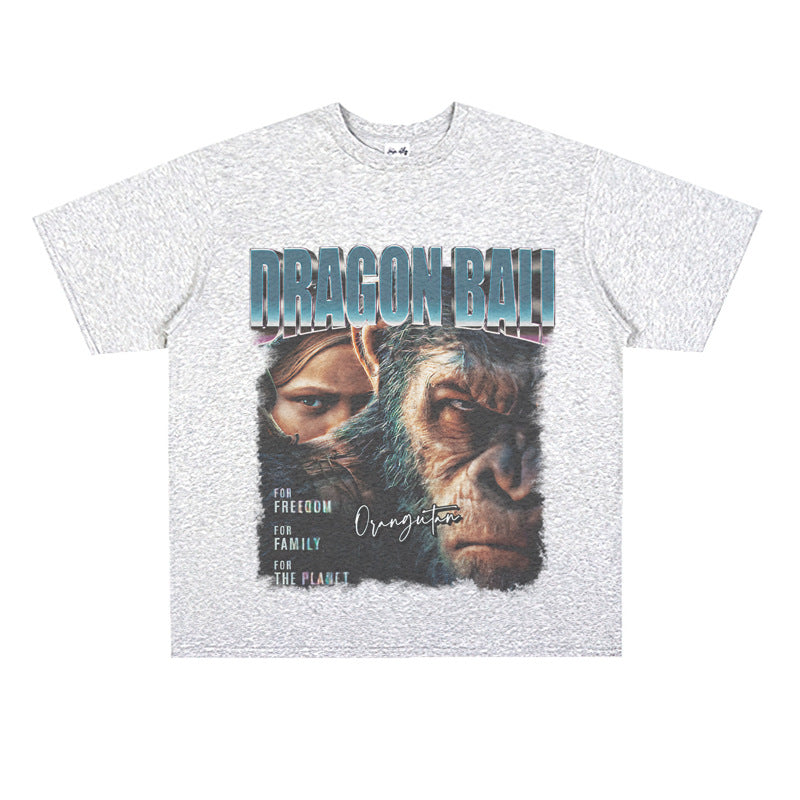Film Star T Shirt Movie Rise of the Planet of the Apes Pure Cotton Loose Short Sleeve American Retro Trendy T-shirt Men