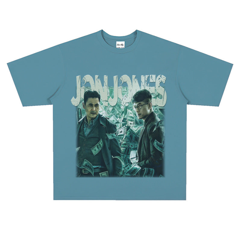 Film Star T Shirt Cotton Short Sleeve Loose Retro American Design T-shirt Men
