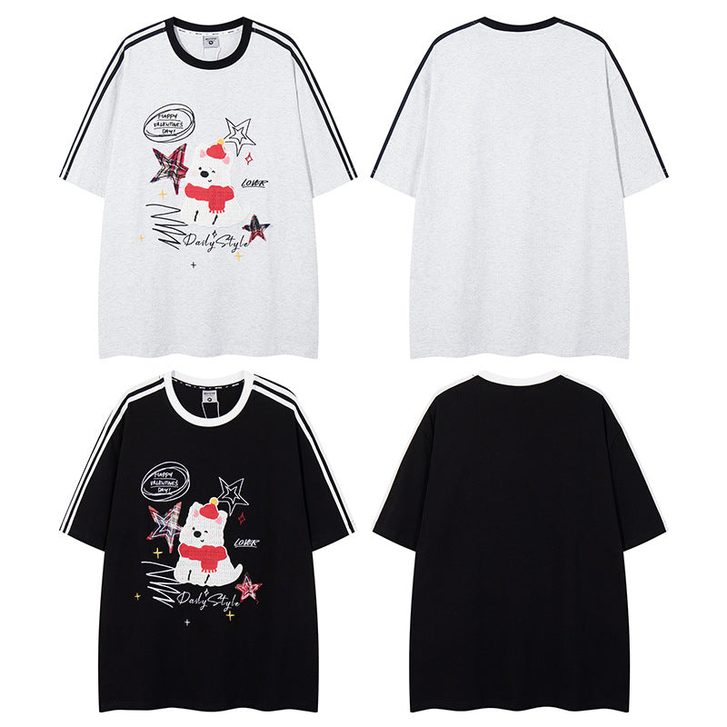 Nyc T Shirt Vintage Puppy Embroidered Short Sleeve T-Shirt Summer Oversize Casual Top