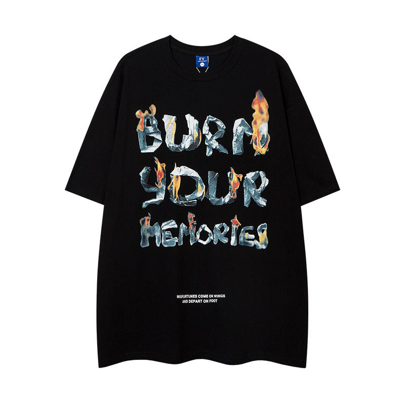 Vintage Tišö Rt Flame Letter Print Short Sleeve T-Shirt