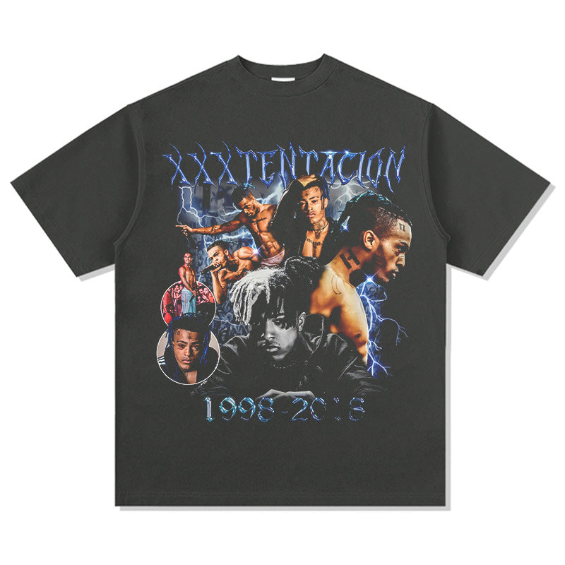 Streetwear masculino vintage hip hop XXX print short sleeve t-shirt