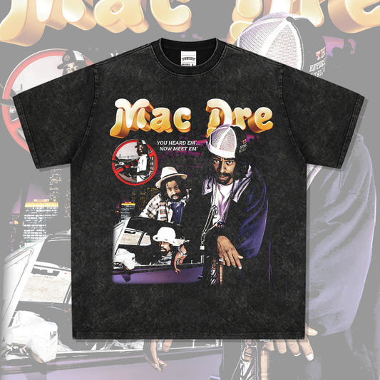 Outfit streetwear vintage hip hop MacDre print short sleeve t-shirt