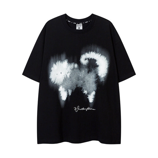 1990 Fashion T-Shirt Cat Print Short Sleeve