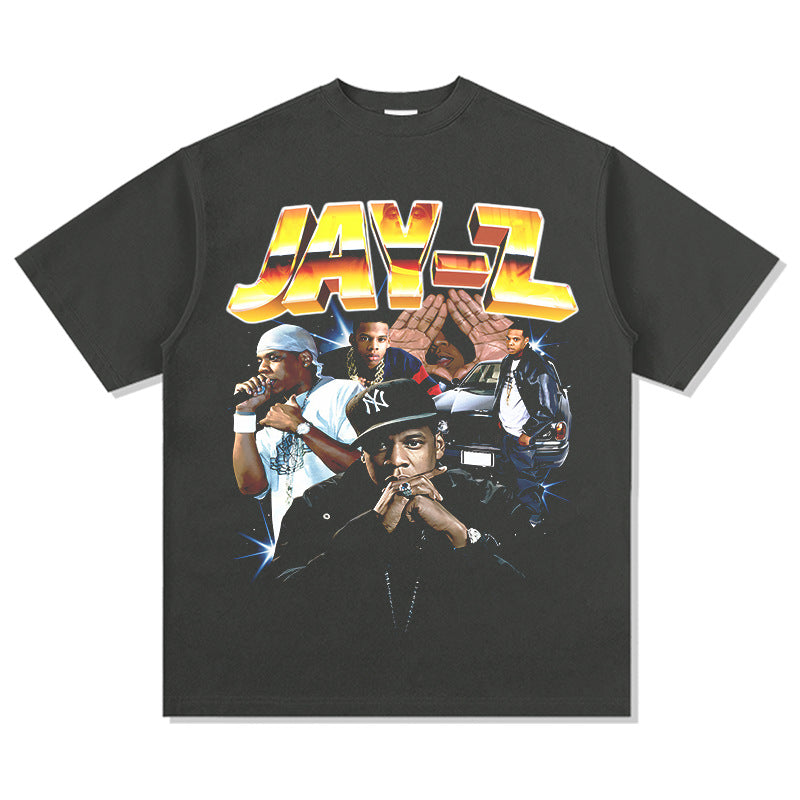 Outfit streetwear vintage hip hop JAYZ print short sleeve t-shirt