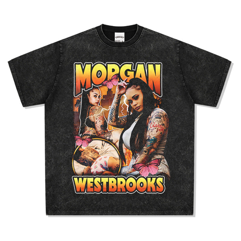 Outfit streetwear vintage hip hop Morgan Westbrooks print short sleeve t-shirt