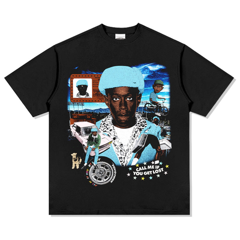 Outfit streetwear vintage hip hop creator taylor print short sleeve t-shirt