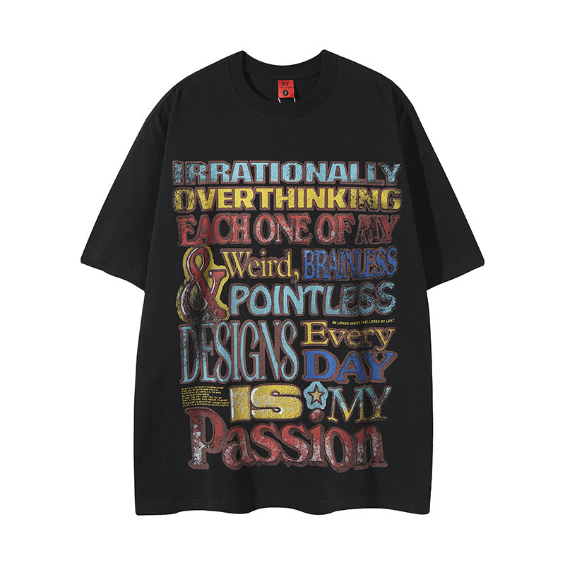 New York Hip Hop Style Alphabet Print Short Sleeve T-Shirt Loose