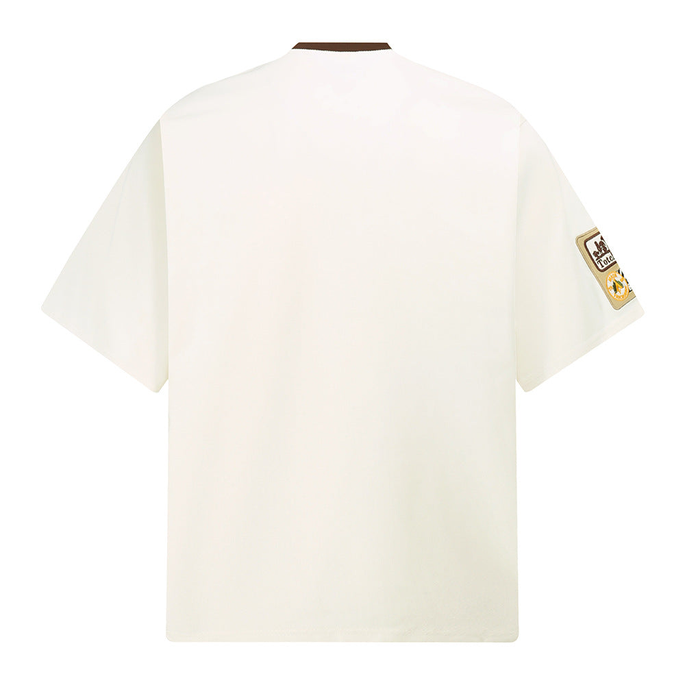 Hip hop shirt retro crew neck t-shirt embroidered letters loose casual