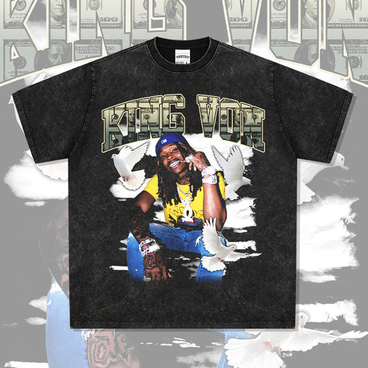 Marcas streetwear usa vintage hip hop king von print short sleeve t-shirt