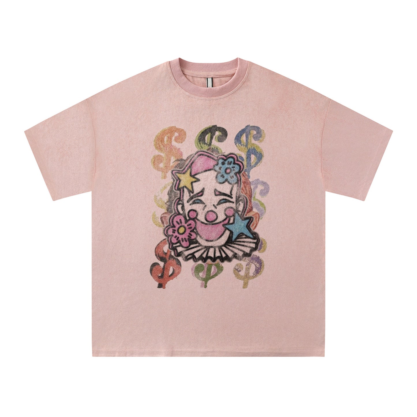 Distorted vintage clown print short sleeve t-shirt summer top