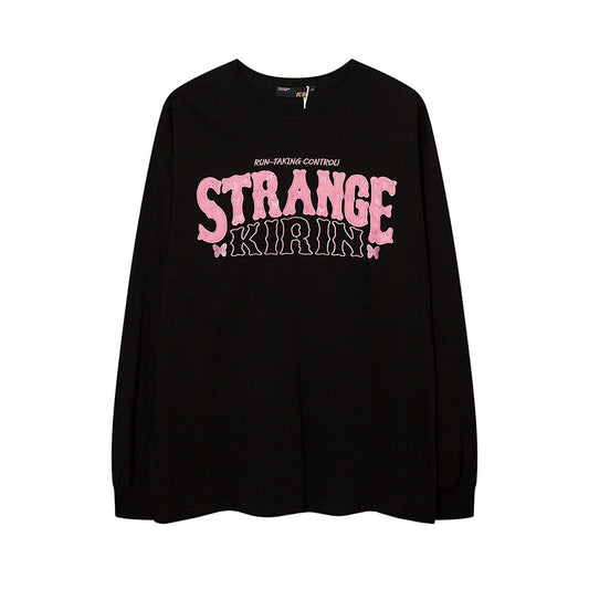 Vintage T Shirts Hip Hop Vintage Alphabet Patch Embroidered Long Sleeve T-Shirt