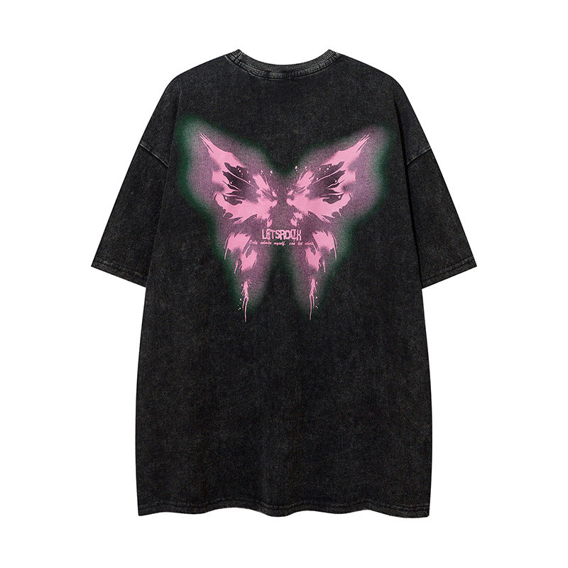 Vintage T Shirts Hip Hop Butterfly Print Short Sleeve T-Shirt