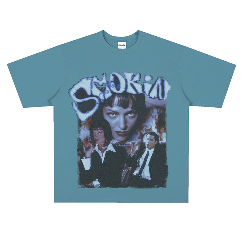 Film Star T Shirt Cotton Short Sleeve Loose round Neck Retro Design T-shirt