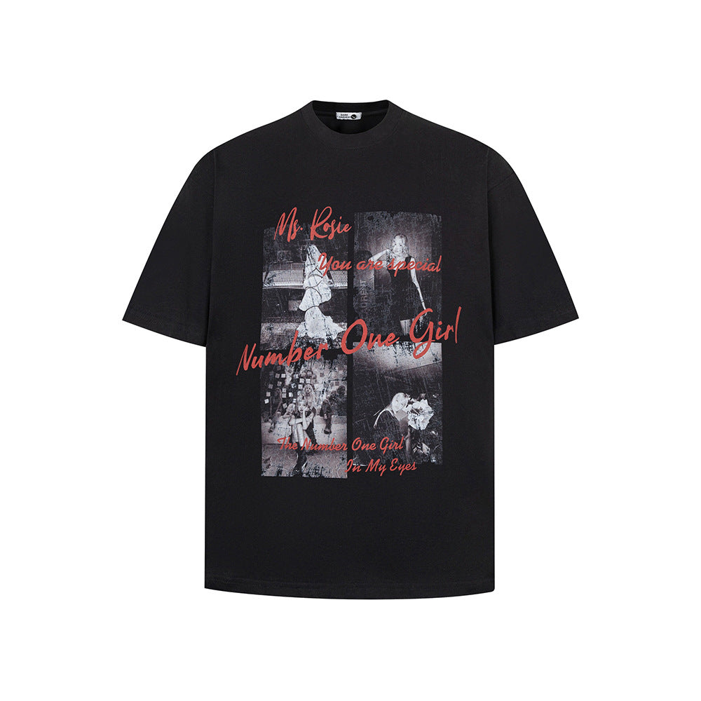 Nostalgia T Shirts Vintage Letter Pattern Crew Neck Short Sleeve T-Shirt