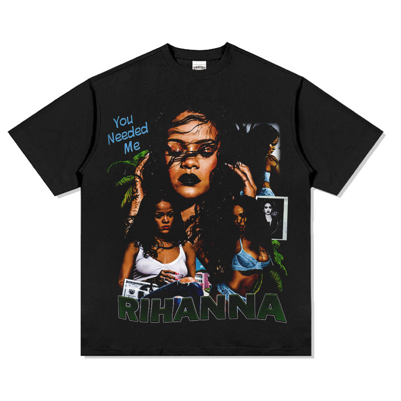 Cool t rapper hip hop rap Rihanna vintage print short sleeve top