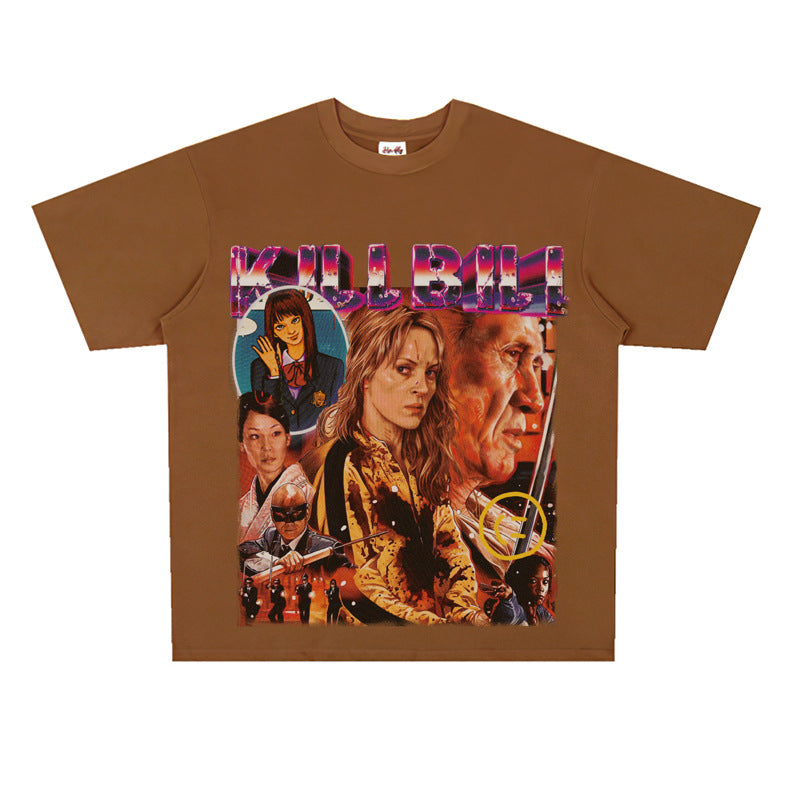 Film Star T Shirt Classic Movie Kill Bill Short Sleeve Loose Street Printed T-shirt Men and Women