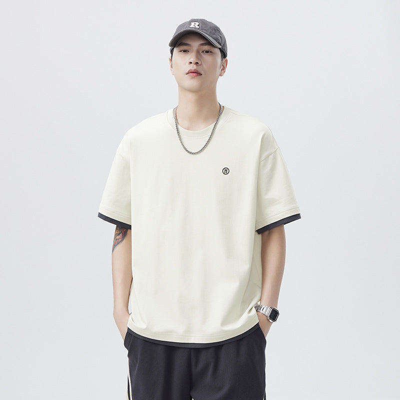 Men T-shirts Fake two-piece short-sleeved summer loose top