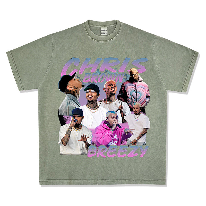New york hip hop shop vintage hip hop chris brown print short sleeve t-shirt