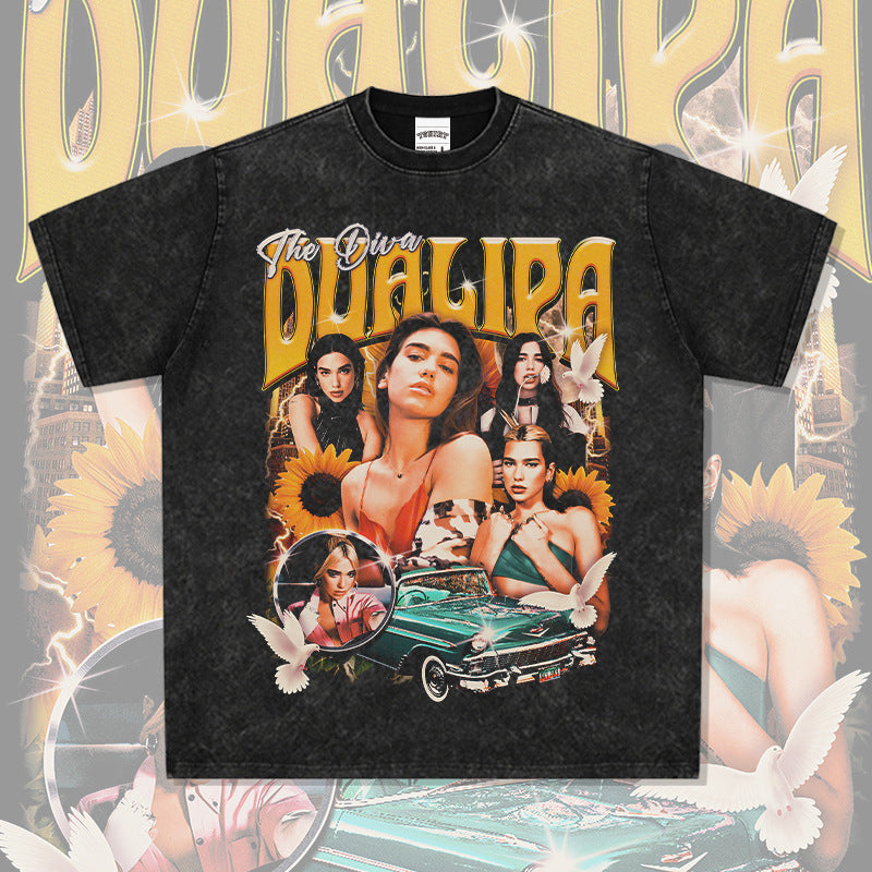New york hip hop shop vintage hip hop dua lipa print short sleeve t-shirt