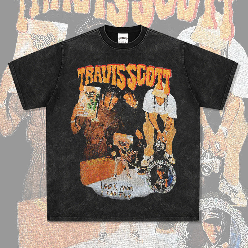 New york hip hop shop hip hop travis scott print long sleeve short sleeve t-shirt