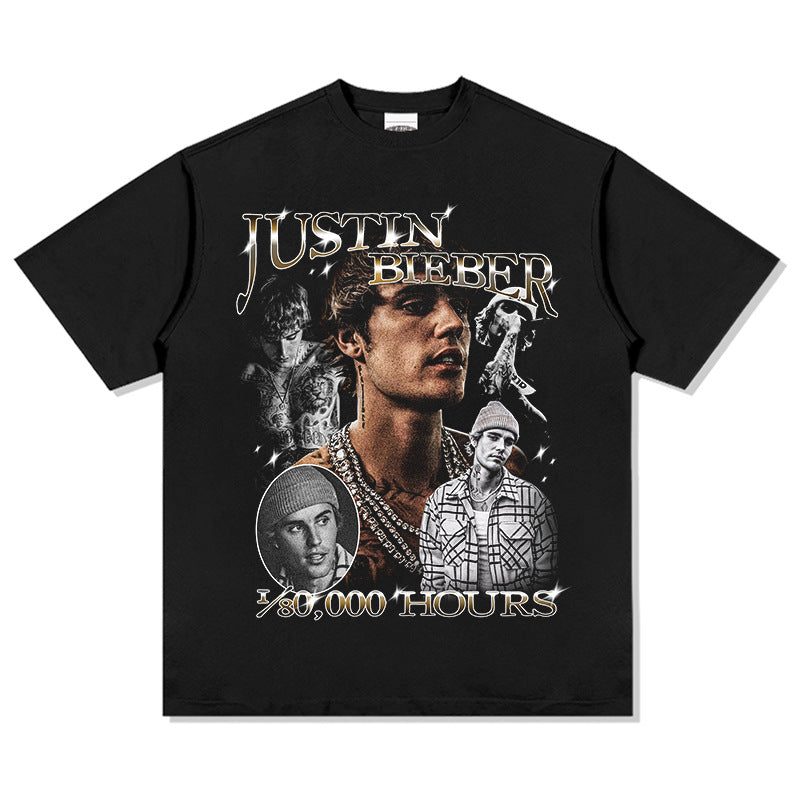 New york hip hop shop hip hop, bieber print vintage short sleeve t shirt