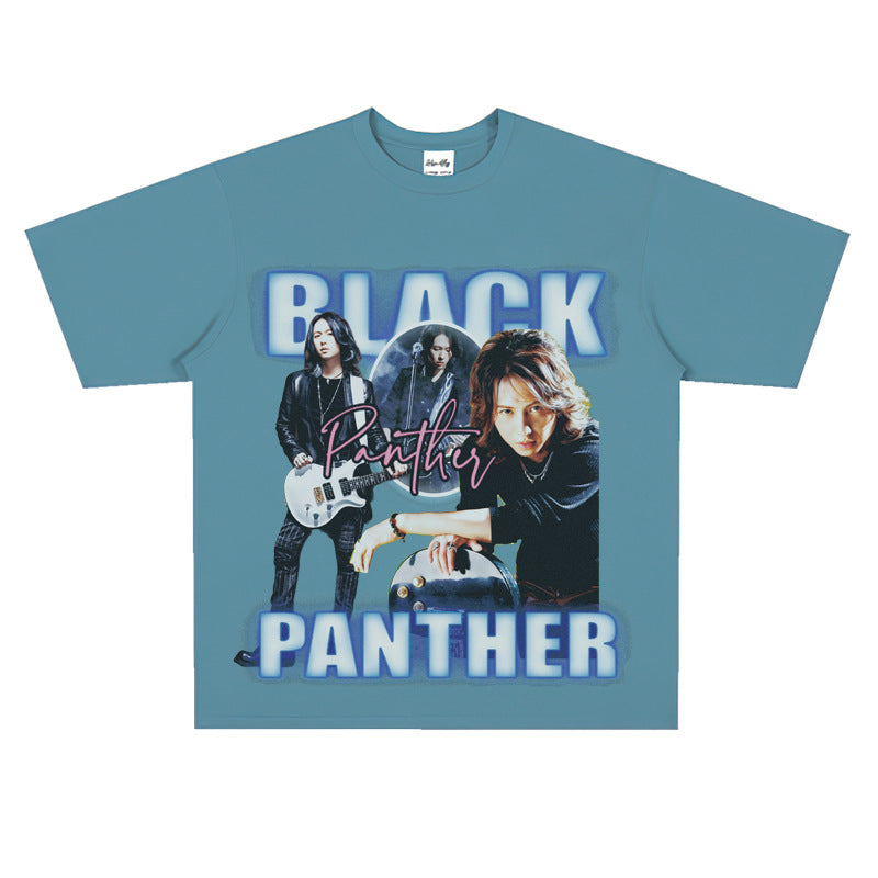 Film Star T Shirt Rock Music Black Panther Band Loose Retro Street Cotton T-shirt Men and Women