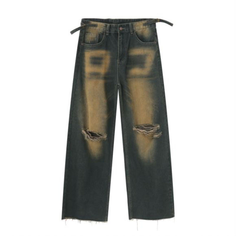 Casual Street Wear Ripped Jeans Straight Pants