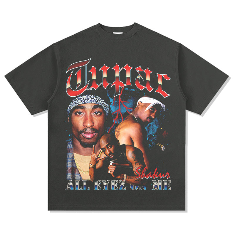 New york hip hop shop BCtupac print short sleeve retro washed old T shirt