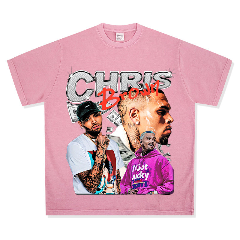 Streetwear masculino vintage hip hop breezy print short sleeve t-shirt