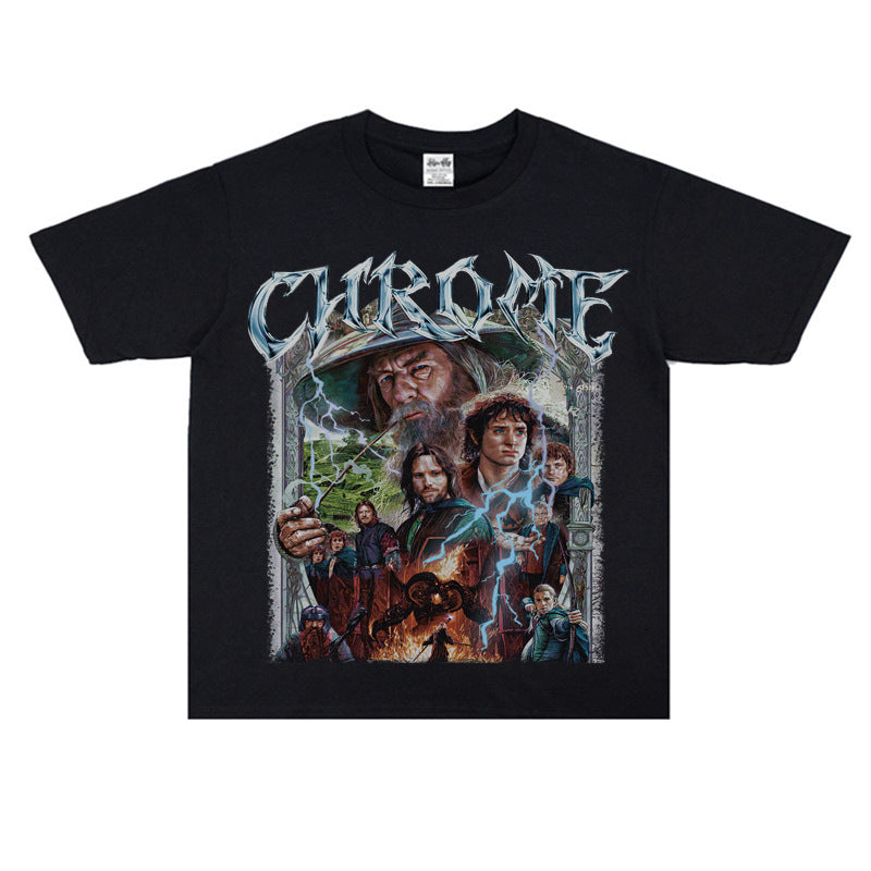 Film Star T Shirt Short Sleeve Loose Retro American Street Printed T-shirt for Men and Women