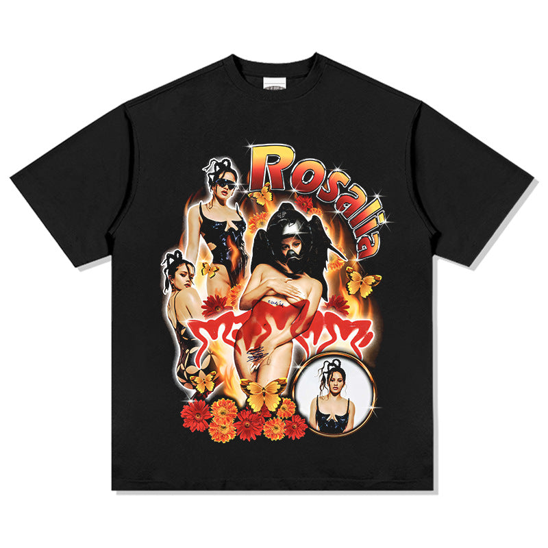 Marcas streetwear usa vintage hip hop rosalía rosalia print short sleeve t-shirt