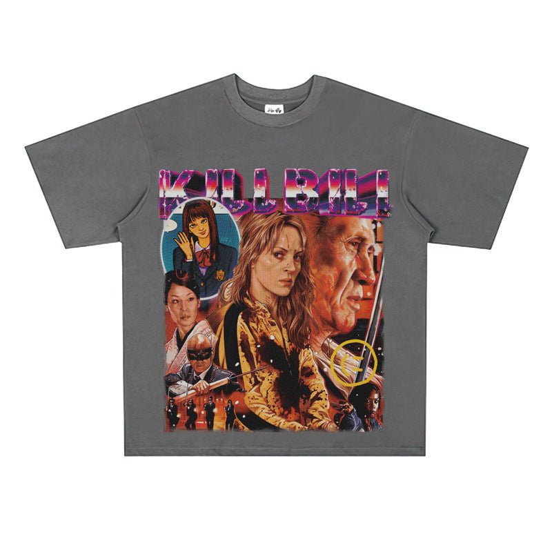 Film Star T Shirt Classic Movie Kill Bill Short Sleeve Loose Street Printed T-shirt Men and Women