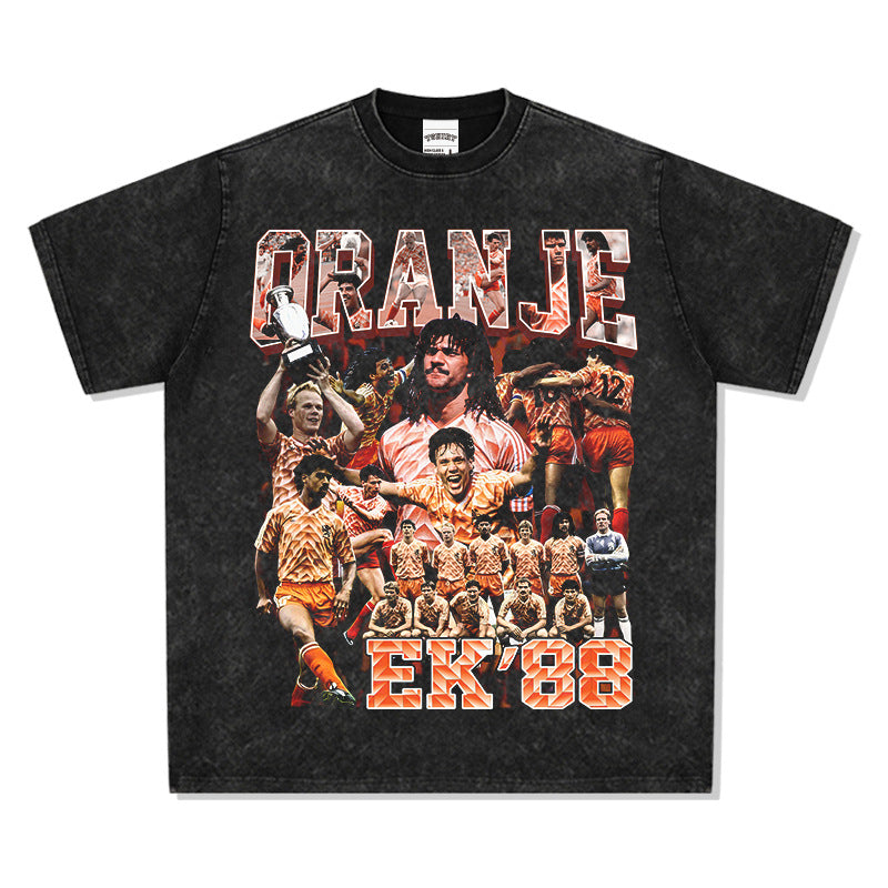 Marcas streetwear usa vintage football dutch print short sleeve t-shirt