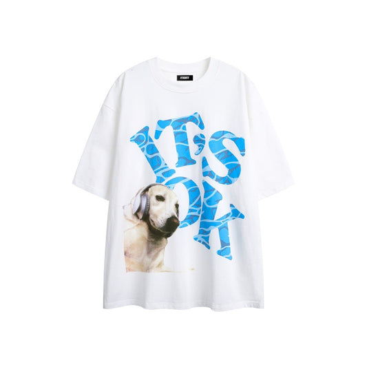 US drip outfits summer vintage doggy alphabet print casual loose short sleeve T-Shirts