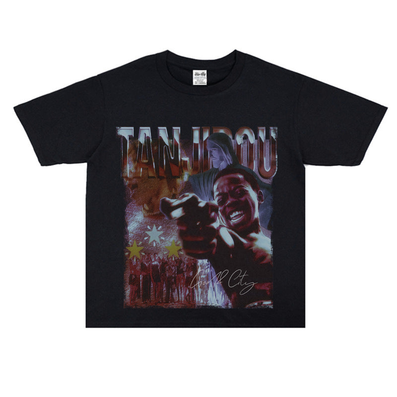 Film Star T Shirt Cotton Short Sleeve Loose round Neck Retro T-shirt for Men