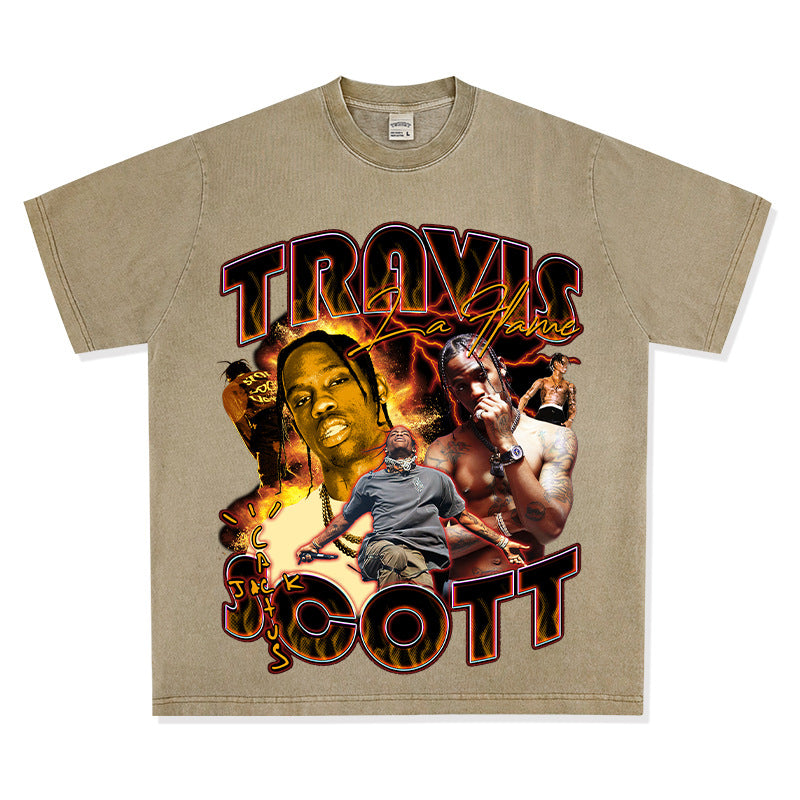 Outfit streetwear vintage hip hop travis scott print short sleeve t-shirt vintage