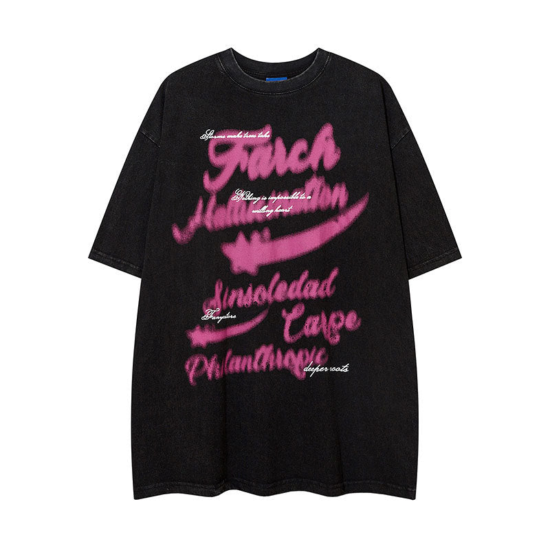 Vintage Tišö Rt vintage washed vintage letter print loose oversize short-sleeved T-shirt
