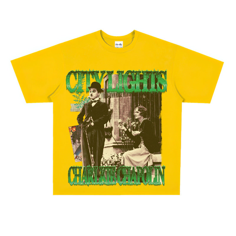Film Star T Shirt Classic Movie Surrounding City Light Loose Retro Street Cotton T-shirt
