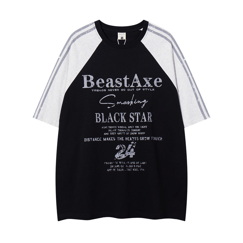 Y2K mens shirt retro round neck T-shirt short sleeve