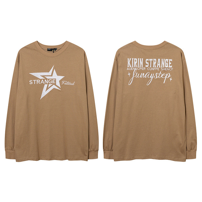Vintage T Shirts Hip Hop Vintage Alphabet Embroidered Long Sleeve T-Shirt