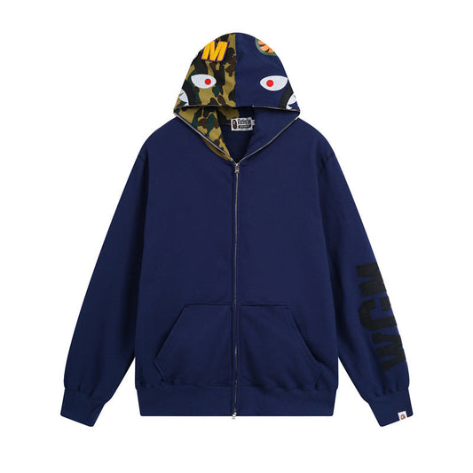 Ape Hoodie Autumn and Winter Shark Head Color Matching Cardigan Loose Sweater Jacket