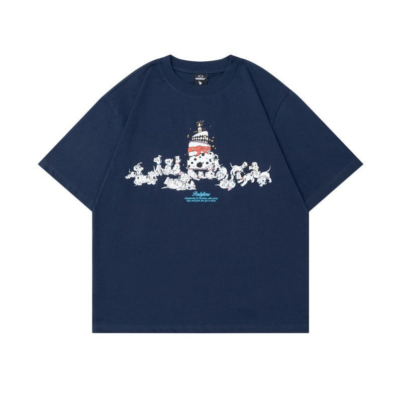 US drip outfits Summer Vintage Spotted Doggy Alphabet Casual Loose Short Sleeve T-Shirts